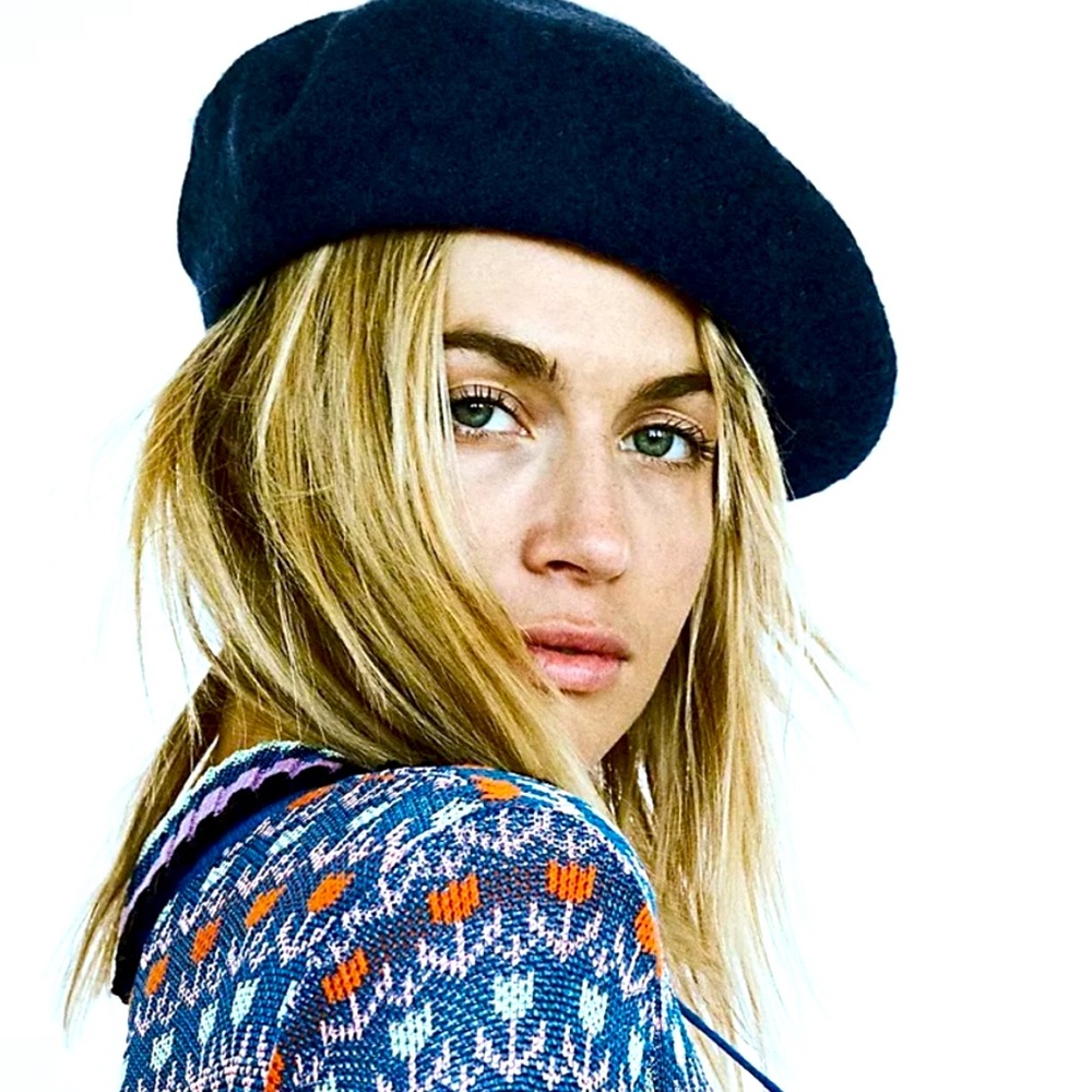 Scotch & Soda - navy blue wool baret hat